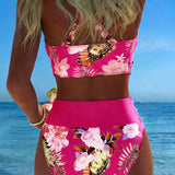 Costum de baie cu imprimeu floral contrastant și deschidere
