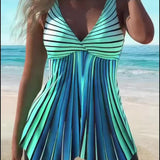 Azul | Set de tankini cu fustă în dungi care acoperă abdomenul