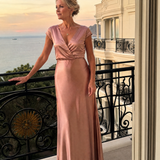 Samouse | Rochie Maxi cu Mâneci Scurte și Corset Înfășurat