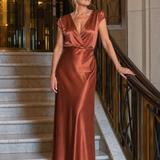 Samouse | Rochie Maxi cu Mâneci Scurte și Corset Înfășurat