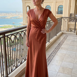Samouse | Rochie Maxi cu Mâneci Scurte și Corset Înfășurat