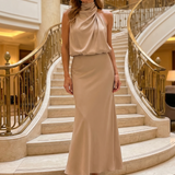 Nopal | Rochie Midi fără Mâneci cu Guler Drapat