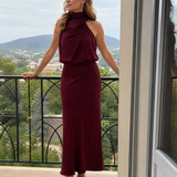 Nopal | Rochie Midi fără Mâneci cu Guler Drapat