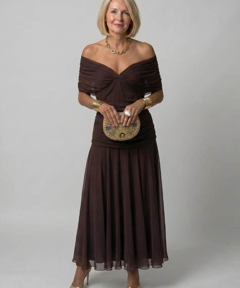 Calen | Rochie Midi Off-Shoulder Fluidă
