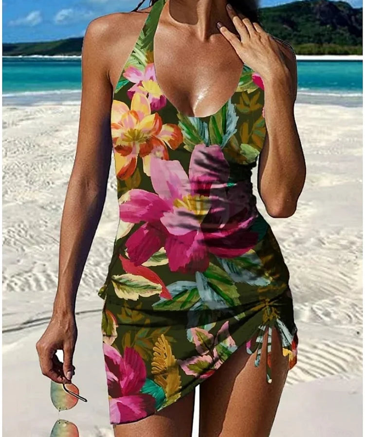 Fiesta | Set de tankini floral cu grafic care acoperă burtica