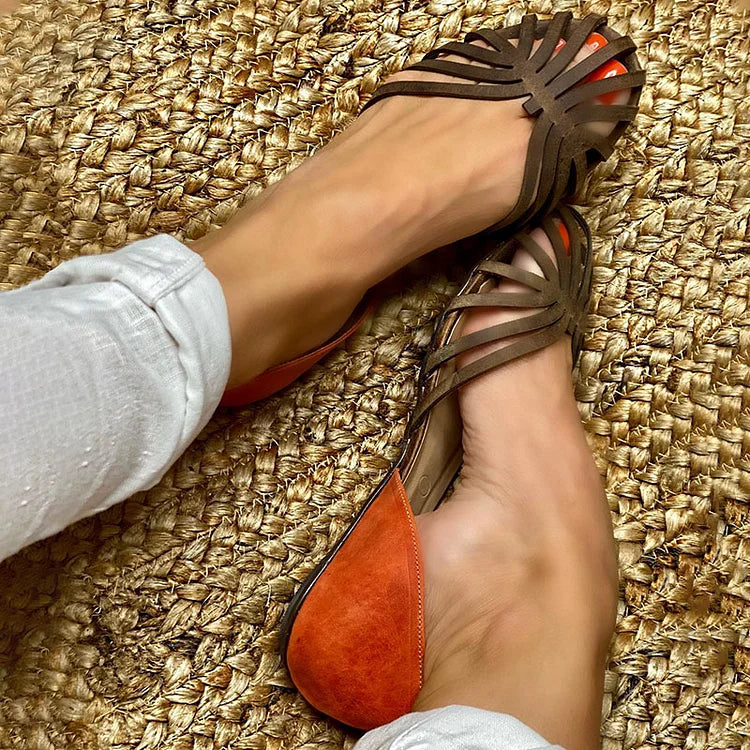 Giulia | Sandale Tăiate cu Detaliu Bicolor