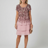 Klára | Rochie Midi Stratificată în Nuanțe Pudrate