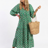 Fiora | Rochie Midi Florală cu Decolteu în V și Volane
