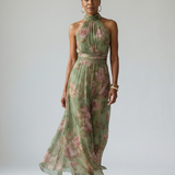 Rochie midi cu imprimeu halter și pliuri Mirelle