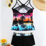 La Habana | Set de tankini cu imprimeu tropical și pantaloni scurți de baie