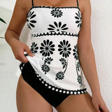 Margarita | Set tankini cu imprimeu de margarete care acoperă burtica
