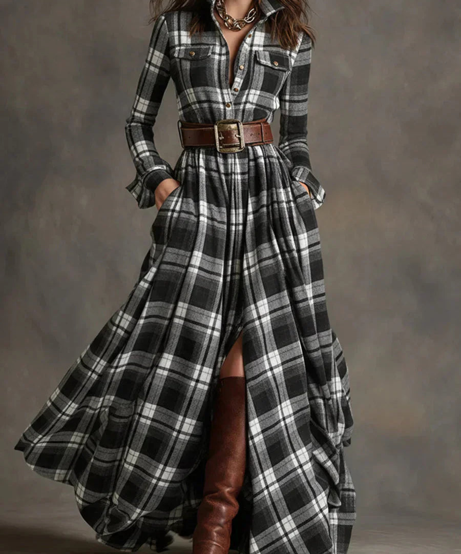 Sara – Rochie maxi cu carouri retro