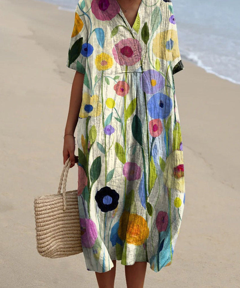 Adelmira - Rochie de vară colorată cu model floral