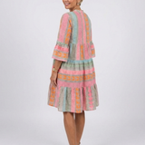 Maelle | Rochie cu Imprimeu Geometric, Decolteu în V și Volane, Lungime până la Genunchi