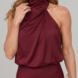 Nopal | Rochie Midi fără Mâneci cu Guler Drapat