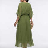 Elysia | Rochie Midi cu Decolteu în V, Drapaj și Talie cu Legătură