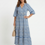 Elodie | Rochie Midi cu Imprimeu Romburi și Volane