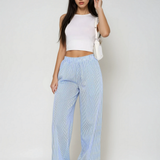 Pantaloni largi cu talie înaltă elastici, cu dungi