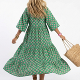 Fiora | Rochie Midi Florală cu Decolteu în V și Volane