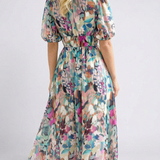 Eulalie | Rochie Midi cu Decolteu în V, Mânecă Scurtă și Talie Încrețită