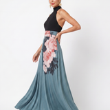 Olympas | Rochie Maxi cu Corset Halter și Fustă Florală