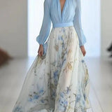 Weronika | Rochie maxi impresionantă cu imprimeu floral și decolteu în V