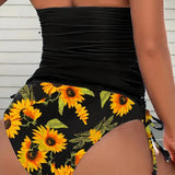 Soleado | Set de tankini halter cu floarea-soarelui care acoperă burtica
