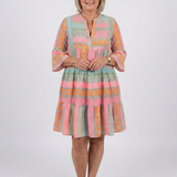 Maelle | Rochie cu Imprimeu Geometric, Decolteu în V și Volane, Lungime până la Genunchi