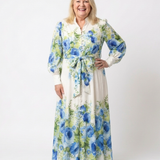 Harper | Rochie Maxi Florală cu Mânecă Lungă și Nasturi pe Față