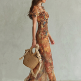Ciel | Rochie Midi cu Mâneci Volan, Corset Încrețit și Fantă