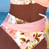 Costum de baie cu imprimeu floral contrastant și deschidere