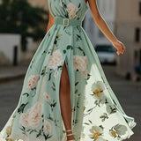 Anna | Rochie Maxi Florală Verde Deschis cu Un Umăr
