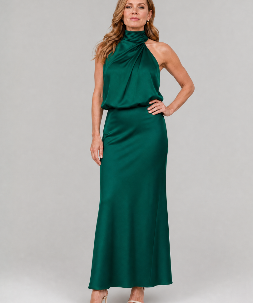 Nopal | Rochie Midi fără Mâneci cu Guler Drapat