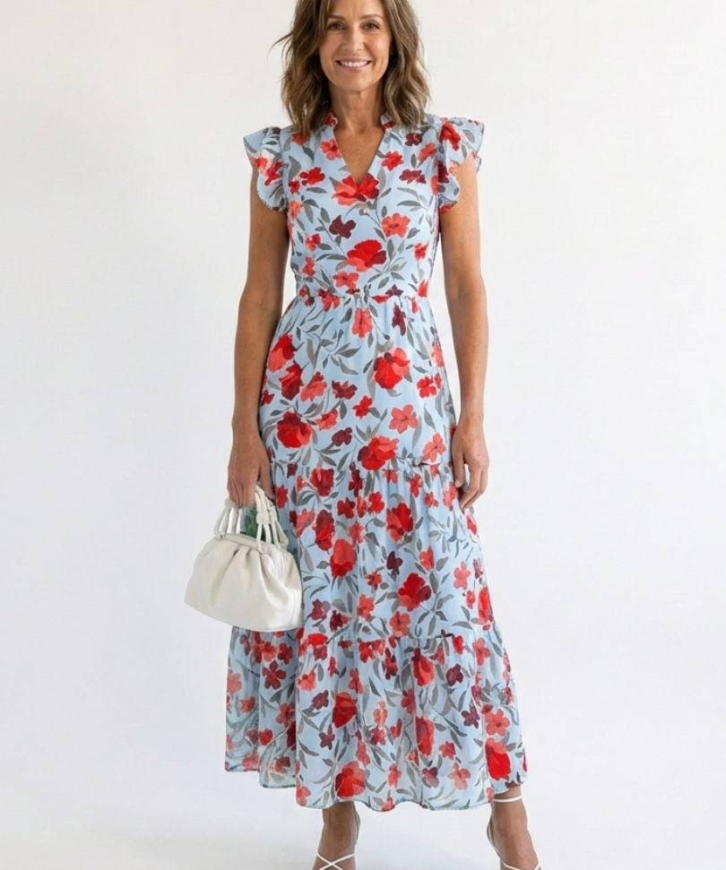 Lila | Floral V-Neck Tiered Midi Dress