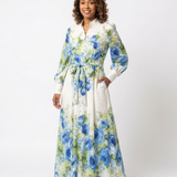 Harper | Rochie Maxi Florală cu Mânecă Lungă și Nasturi pe Față