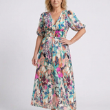 Eulalie | Rochie Midi cu Decolteu în V, Mânecă Scurtă și Talie Încrețită