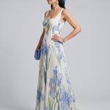 Ophelia | Rochie Midi fără Mâneci cu Decolteu Pătrat și Imprimeu Floral