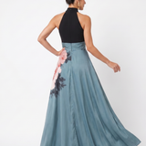 Olympas | Rochie Maxi cu Corset Halter și Fustă Florală