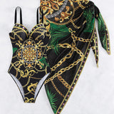 Darius – Costum de baie dintr-o piesă cu efect push-up și pareo asortat