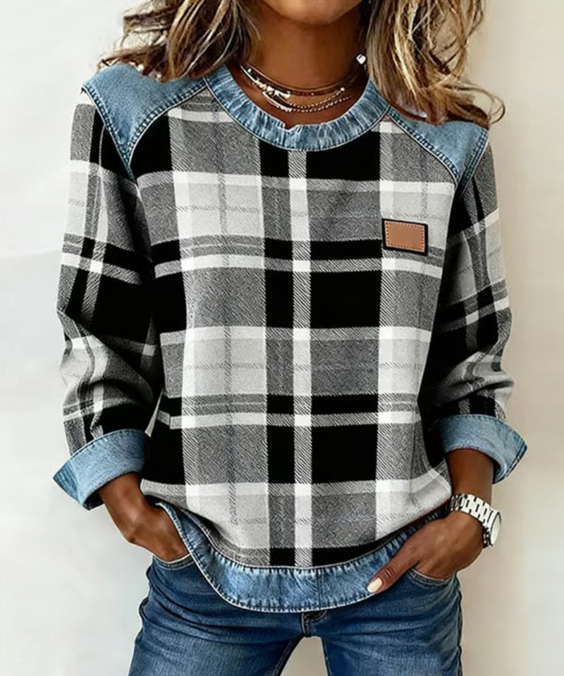 Erica – Hanorac din flanel pentru femei cu detalii din denim