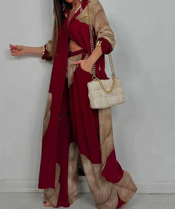 ISABEAU – SET TOP CU PRINT PATCHWORK TENDENȚĂ ȘI PANTALONI LARGI