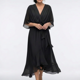 Elysia | Rochie Midi cu Decolteu în V, Drapaj și Talie cu Legătură