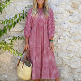 Arlette | Rochie Midi cu Imprimeu Geometric și Mânecă Lungă