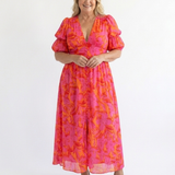 Willow | Rochie Midi Florală cu Decolteu în V și Mânecă Bufantă