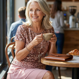 Klára | Rochie Midi Stratificată în Nuanțe Pudrate