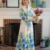 Harper | Rochie Maxi Florală cu Mânecă Lungă și Nasturi pe Față
