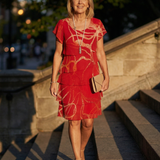 Helga | Rochie Midi Moale cu Print Abstract