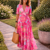 Ione | Rochie Midi Florală fără Mâneci cu Decolteu în V