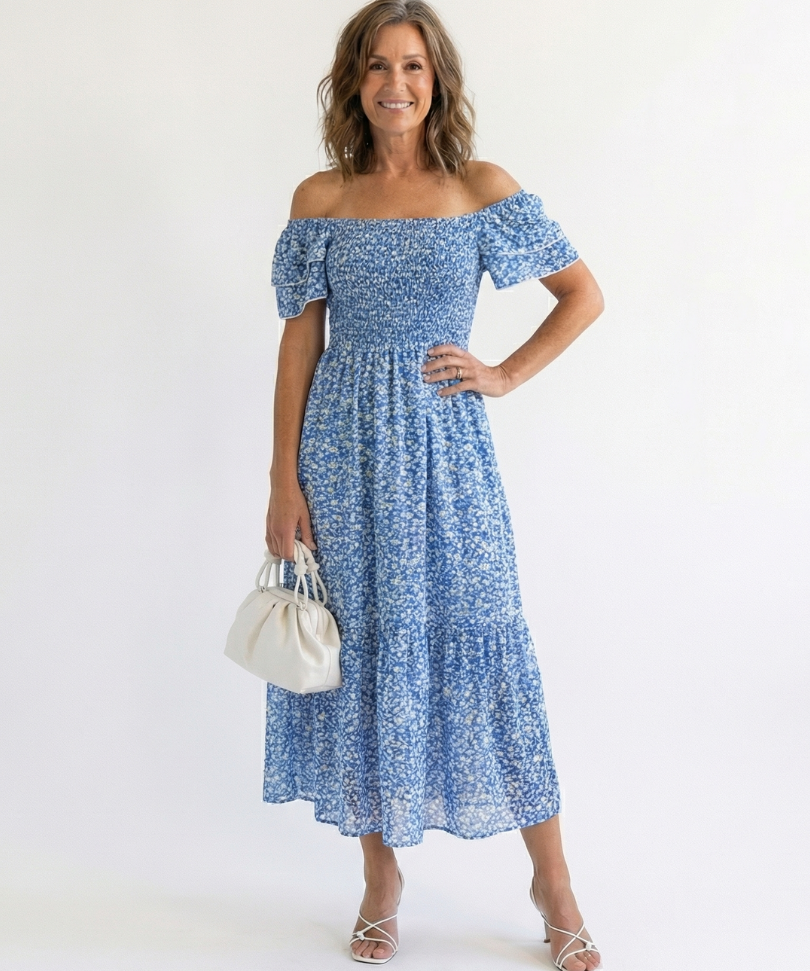 Odette | Off Shoulder Floral Smocked Midi Dress