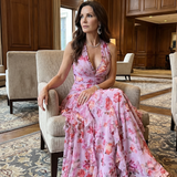 Nori | Rochie Maxi Halter cu Corset Încrețit și Imprimeu Floral